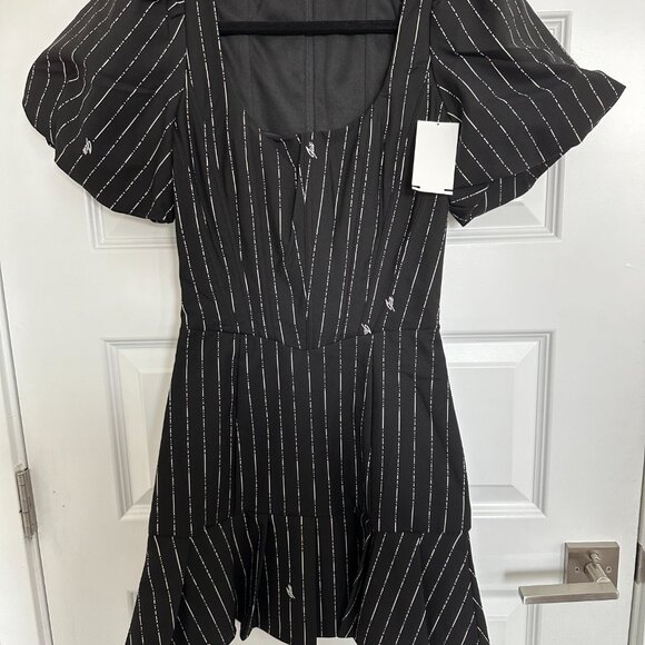 NWT I.AM.GIA Chelsey Pinstripe Puff Sleeve Corset Mini Dress in Black - Picture 3 of 4